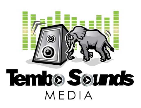 A logo for tembo sounds media, with an elephant and speakers.